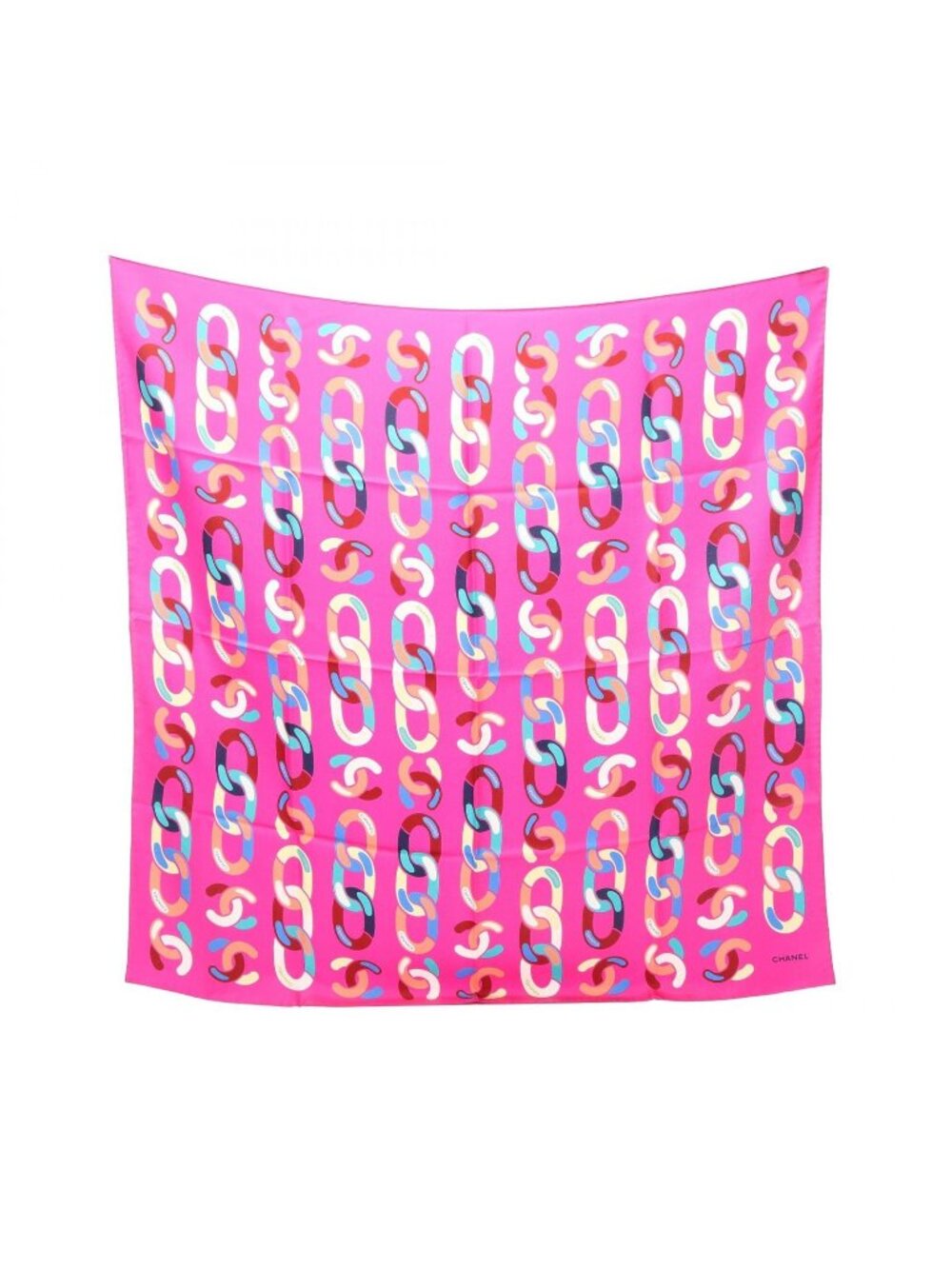 Chanel Scarf CC Logo Chain Pattern Silk